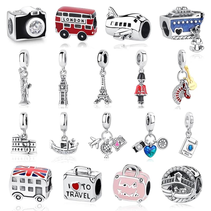 Original 925 Sterling Silver Charms Camera Suitcase London Bus Pendant Beads Fit Bracelets Necklaces Jewelry For Women