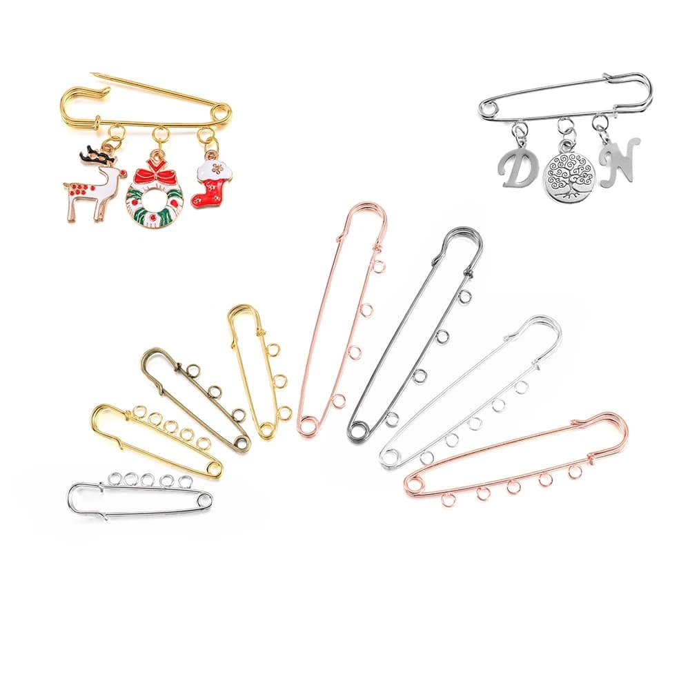 5/10pcs Safety Pins Brooch Blank Base Brooch Pins 50/80/90mm Pins 3/5 Rings Jewelry Pin for Jewelry Making Supplies Accessories