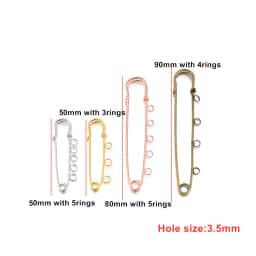 5/10pcs Safety Pins Brooch Blank Base Brooch Pins 50/80/90mm Pins 3/5 Rings Jewelry Pin for Jewelry Making Supplies Accessories