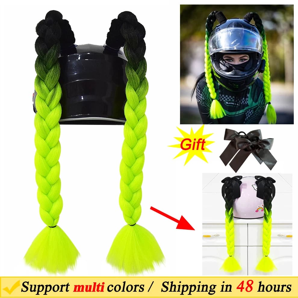 2pcs Quality Braids For Motorcycle Helmet Ponytail Sucker Braids Wig For Woman Helmet Decor Ears Twist Accessories 164 Colors