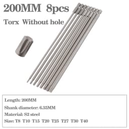 8pcs/12pcs 50mm-200mm T6-T45 Magnetic Torx Screwdriver Bits Set Electric Screwdriver head T10, T15, T20, T25, T27, T30 T35 T45
