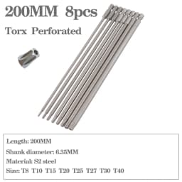 8pcs/12pcs 50mm-200mm T6-T45 Magnetic Torx Screwdriver Bits Set Electric Screwdriver head T10, T15, T20, T25, T27, T30 T35 T45
