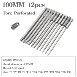 8pcs/12pcs 50mm-200mm T6-T45 Magnetic Torx Screwdriver Bits Set Electric Screwdriver head T10, T15, T20, T25, T27, T30 T35 T45