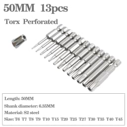 8pcs/12pcs 50mm-200mm T6-T45 Magnetic Torx Screwdriver Bits Set Electric Screwdriver head T10, T15, T20, T25, T27, T30 T35 T45