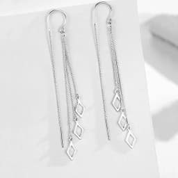CIAXY Silver Color Geometric Rhombus Earrings for Women Temperament Tassel Long Ear Line Earring 2021 Fashion Jewelry Gift