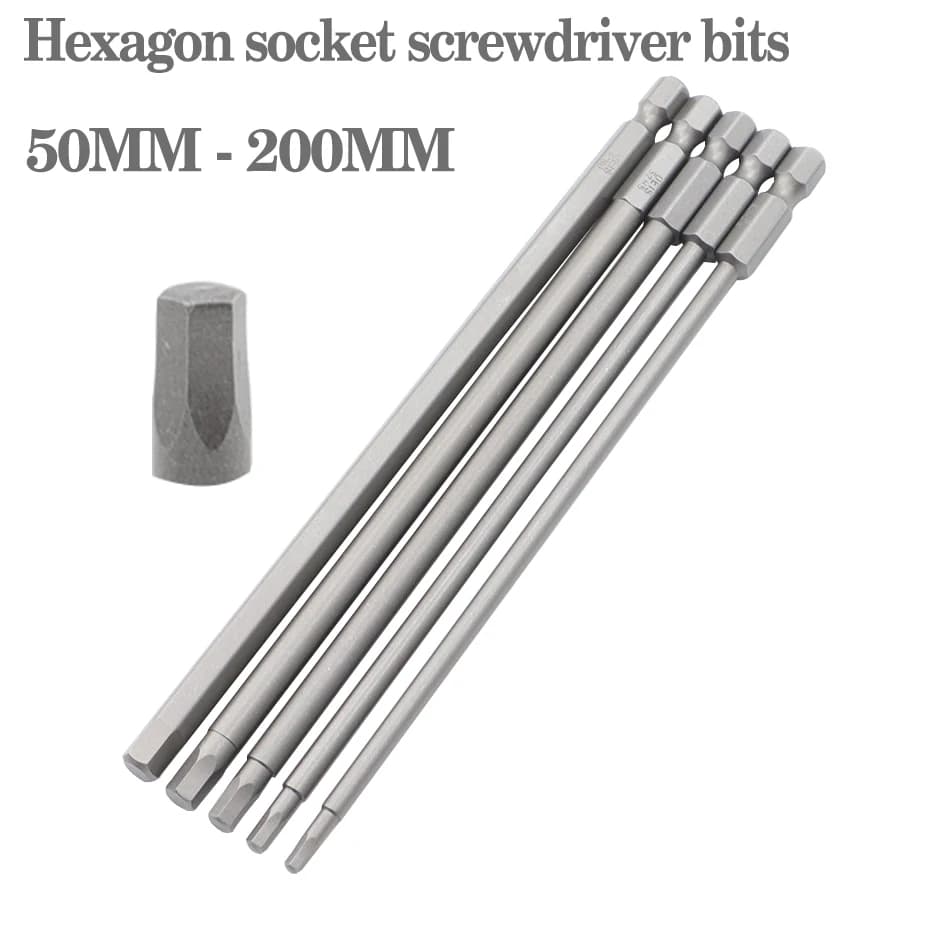 50mm-200mm Hex Head Allen Wrench Drill Bits Set   Long Allen Screwdriver Bits Magnetic Tips Hex Key Screwdriver Socket Bit Set
