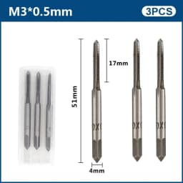 3pcs Hand Thread Tap Set HSS Metric Plug Tap Metal Screw Tap Drill M2/M2.5/M3/M3.5/M4/M5/M6/M8/M10/M12 Hand Tool Set