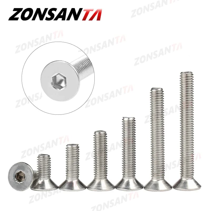 ZONSANTA M2 M2.5 M3 M4 M5 M6 Din7991 304 Stainless Steel Bolt Hexagon Hex Socket Flat Head Countersunk Screw Furniture Screws