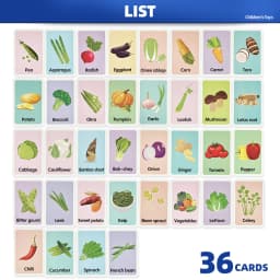 36 Double-Sided Vegetable Recognition Cards, Children's Early Education and Cognitive Development Picture-Based Learning Cards for Recognizing Objects and Words