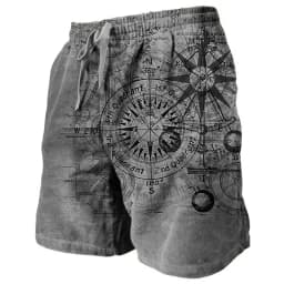 3D Printing Ship Compass Short Pants For Men Retro Pattern Swim Trunks Casual Gym Surf Hawaiian Vacation Oversize Beach Shorts