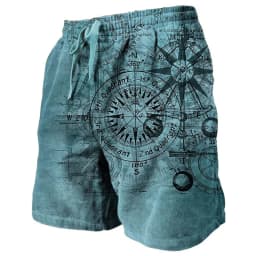 3D Printing Ship Compass Short Pants For Men Retro Pattern Swim Trunks Casual Gym Surf Hawaiian Vacation Oversize Beach Shorts