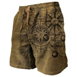 3D Printing Ship Compass Short Pants For Men Retro Pattern Swim Trunks Casual Gym Surf Hawaiian Vacation Oversize Beach Shorts
