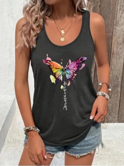 Colorful butterfly Print Women Tank Top Sleeveless Casual Summer New Crew Neck Tops for Women Clothes