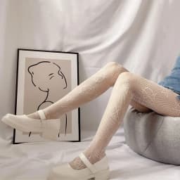 Japanese Lolita Retro Floral Rattan White Stocking Hot Tights Classic Lolita Hollowed Out Lace Mesh Stockings Bottomed Pantyhose