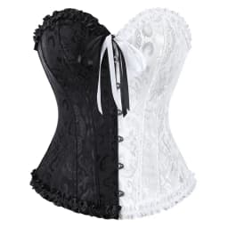 Victorian Corset Plus Size Women Sexy Overbust Bustiers Top Vintage Flower Print Lingerie Corselet Lace Korsett White Black Blue