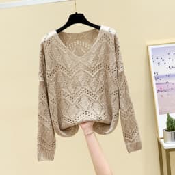 Pointelle Knit Top Long Sleeve Cropped Plain Pullover Women Jumper Knitwear Spring Summer Basic Outfit