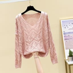 Pointelle Knit Top Long Sleeve Cropped Plain Pullover Women Jumper Knitwear Spring Summer Basic Outfit