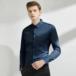 Men's Long Sleeved Elastic Shirt Non Ironing Casual Business Dress Professional Work Attire Slim Fit Navy Office Menswear 100KG