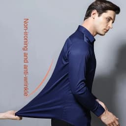 Men's Long Sleeved Elastic Shirt Non Ironing Casual Business Dress Professional Work Attire Slim Fit Navy Office Menswear 100KG