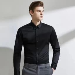 Men's Long Sleeved Elastic Shirt Non Ironing Casual Business Dress Professional Work Attire Slim Fit Navy Office Menswear 100KG