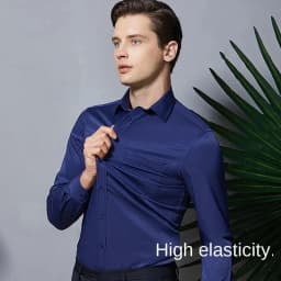 Men's Long Sleeved Elastic Shirt Non Ironing Casual Business Dress Professional Work Attire Slim Fit Navy Office Menswear 100KG
