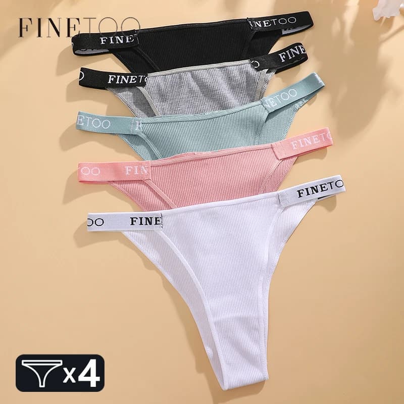 FINETOO 4Pcs/Set Cotton Letter Belt Underwear Women's Panties Sexy Low-Waist Bikini Underpants Female Breathable Briefs Lingerie