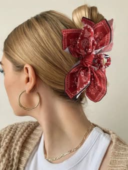 1pcs Bohemian Versatile Unique Hair Clip, Red Cashew Flower Bow Grab Clip Sweet Shark Clip Resort Ponytail Clip Fashion Headwear