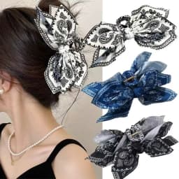 1pcs Bohemian Versatile Unique Hair Clip, Red Cashew Flower Bow Grab Clip Sweet Shark Clip Resort Ponytail Clip Fashion Headwear