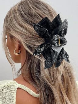 1pcs Bohemian Versatile Unique Hair Clip, Red Cashew Flower Bow Grab Clip Sweet Shark Clip Resort Ponytail Clip Fashion Headwear
