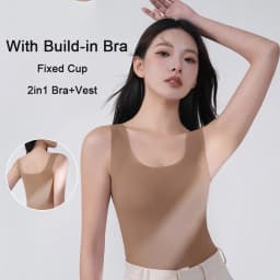 M-2XL Ice Silk Seamless One-piece Bottoming Tank Tops with Chest Pads Women Inner Outerwear Wide Shoulder Sleeveless Tops