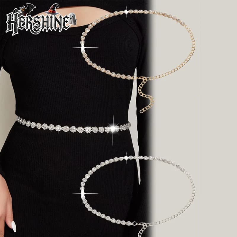 HERSHINE 1-piece women's fashionable rhinestone-decorated chain belt, elegant dress accessory, perfect as a gift,spring,summer