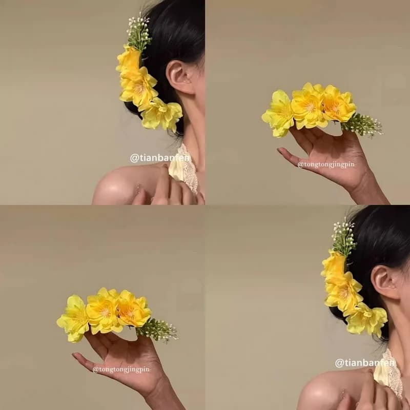 Sweet Brides Wedding Flower Hair Comb Women Yellow pink Flower Hairpin Bridesmaid Headdress Hair Combs Girls Floral Hairclip