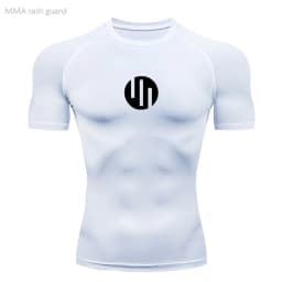 Men's T-shirt Fitness Compression Shirt Quick Dry Short Sleeve Gym Muscle Shirt Breathable White Black Sun protection Sportswear