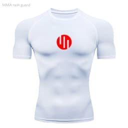 Men's T-shirt Fitness Compression Shirt Quick Dry Short Sleeve Gym Muscle Shirt Breathable White Black Sun protection Sportswear