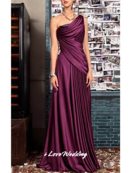 2025 One Shoulder Evening Dresses Solid Color Bridesmaid Dress A Line Floor Length Ruched Zipper Wedding Party Dress Customized