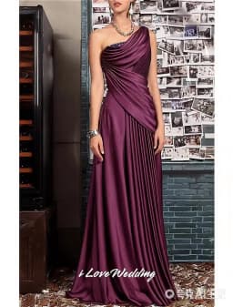 2025 One Shoulder Evening Dresses Solid Color Bridesmaid Dress A Line Floor Length Ruched Zipper Wedding Party Dress Customized