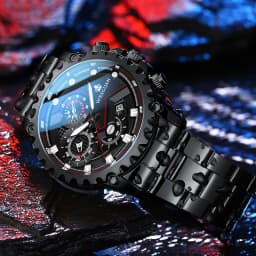 Men's Watch Black Warrior Authentic Trendy Stainless Steel Waterproof Luminous Calendar Male Fashion Quartz Clock Watches Gift