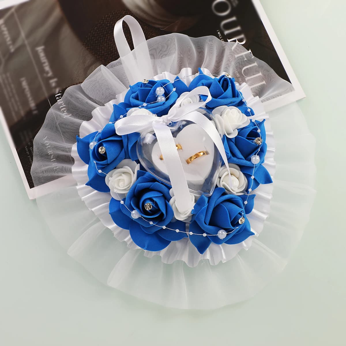 Vintage-Inspired Wedding Ring Pillow – Floral Motifs, Perfect for Classic or Outdoor Weddings