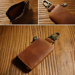 Multi-Functional Leather Coin Purse with Keychain Ring Key Holder Wallet with Carabiner Hook for Coins, Keys & Cards Mini Purse