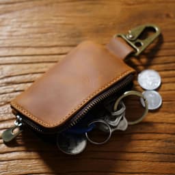 Multi-Functional Leather Coin Purse with Keychain Ring Key Holder Wallet with Carabiner Hook for Coins, Keys & Cards Mini Purse