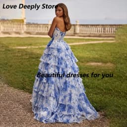 Floral Print Evening Dress Customized Tiered Ruffle A Line Prom Dress Side High Split Vestidos De Noiva Long Party Dresses
