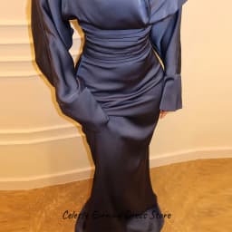 Elegant V-Neck Long Sleeve Dresses Evening Dress Classic Satin Prom Dresses Modern Customized Simple Bespoke Occasion Gowns