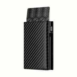 Men's Wallet with Zipper Coin Purse Automatic Pop-up Metal Credit Card Holder Minimalist RFID Blocking Business Card Wallet Idea