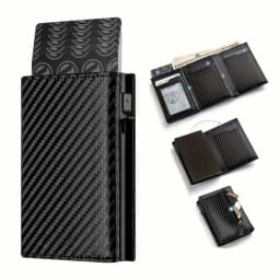 Men's Wallet with Zipper Coin Purse Automatic Pop-up Metal Credit Card Holder Minimalist RFID Blocking Business Card Wallet Idea