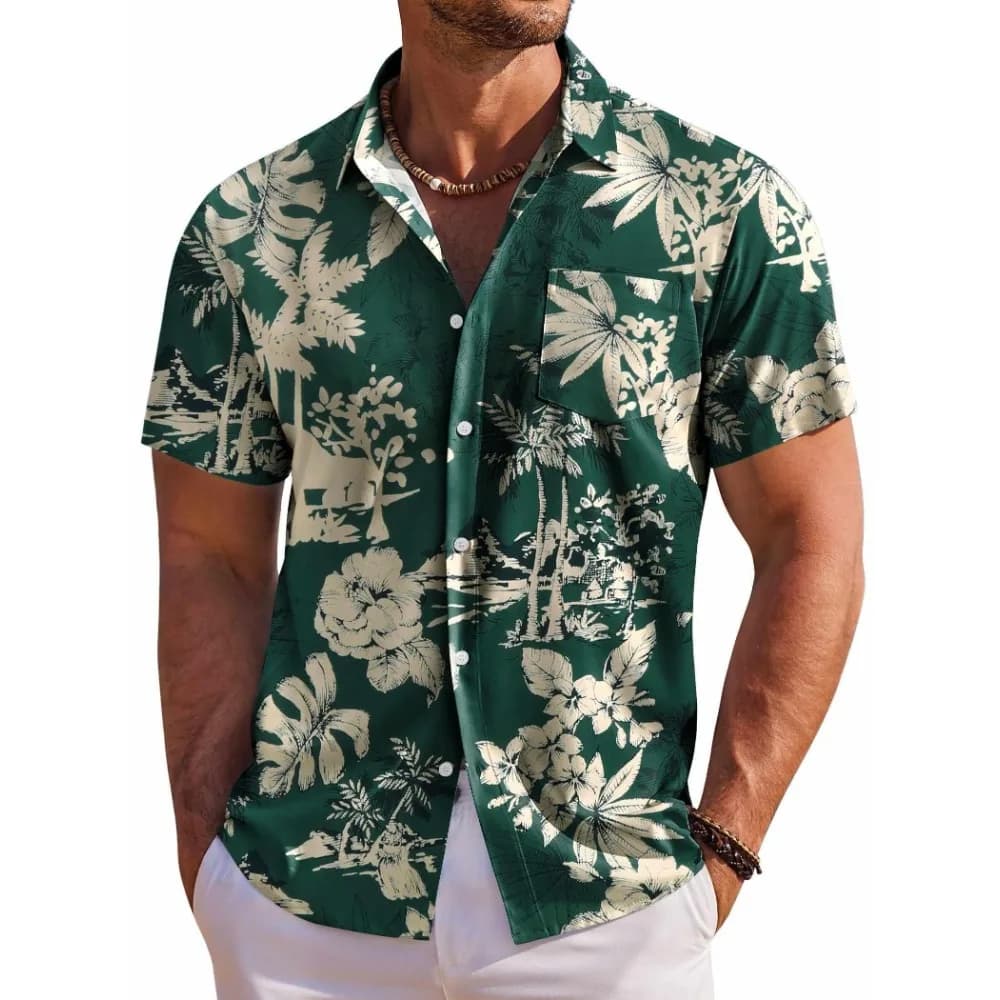 Men's Short Sleeve Shirt Hawaiian Botanical Flower Print Lapel Seaside Button-Down Shirt Top Casual Fashionable Shirts