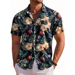 Men's Short Sleeve Shirt Hawaiian Botanical Flower Print Lapel Seaside Button-Down Shirt Top Casual Fashionable Shirts