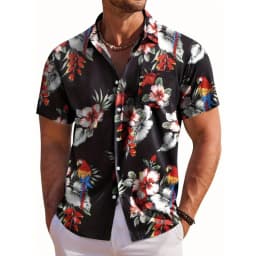 Men's Short Sleeve Shirt Hawaiian Botanical Flower Print Lapel Seaside Button-Down Shirt Top Casual Fashionable Shirts