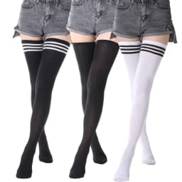 1/2/3 Pairs Women's Black White Striped over Knee Long Socks Sexy Thigh High Soft Tube Stockings for Ladies Girls