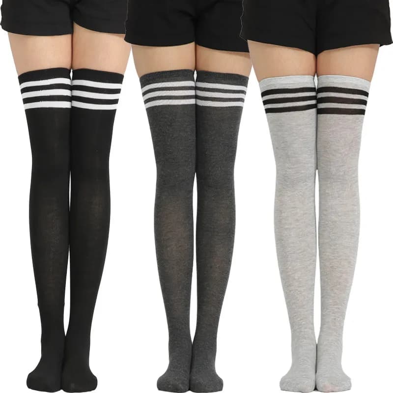 1/2/3 Pairs Women's Black White Striped over Knee Long Socks Sexy Thigh High Soft Tube Stockings for Ladies Girls