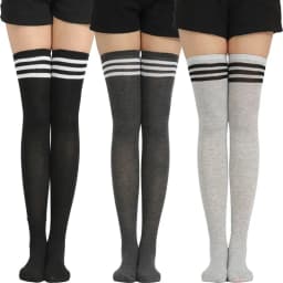 1/2/3 Pairs Women's Black White Striped over Knee Long Socks Sexy Thigh High Soft Tube Stockings for Ladies Girls